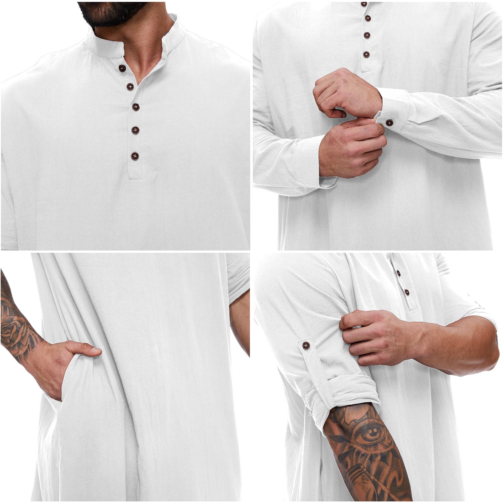 YAOHUOLE Djellaba Homme Musulman Caftan Homme Coton Grande Taille Homme Kaftan Thobe