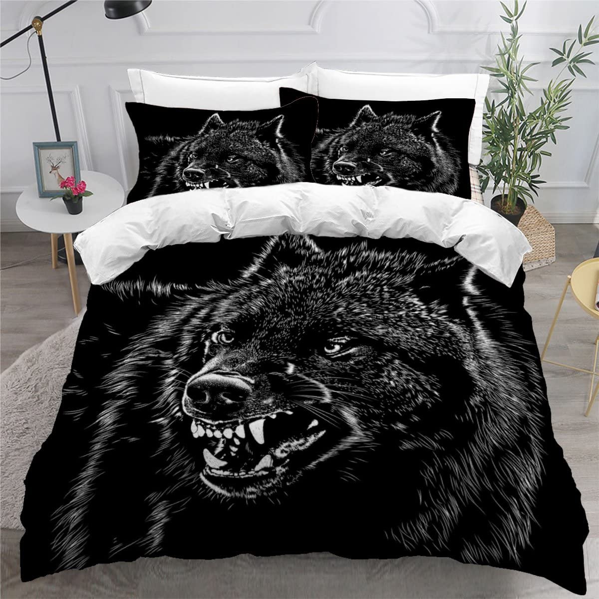 Parure de lit loup féroce 200x200 pour créer une ambiance nature sauvage dans la chambre
