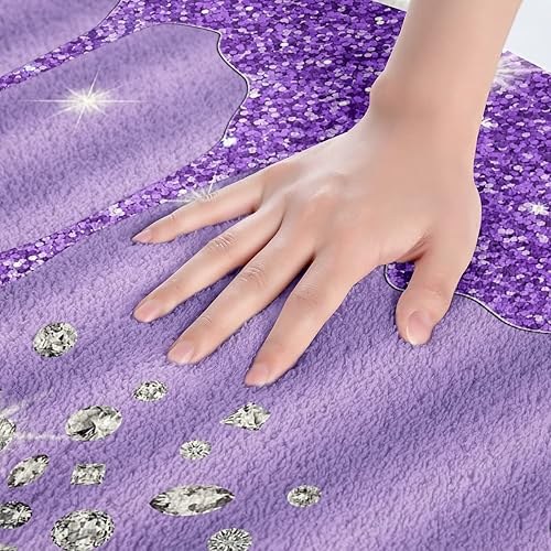 Miniatura 3 de Feelyou Tapete de baño antideslizante con estampado plateado con purpurina (sin purpurina), color morado, esponjoso, absorbente, para baño, baño,