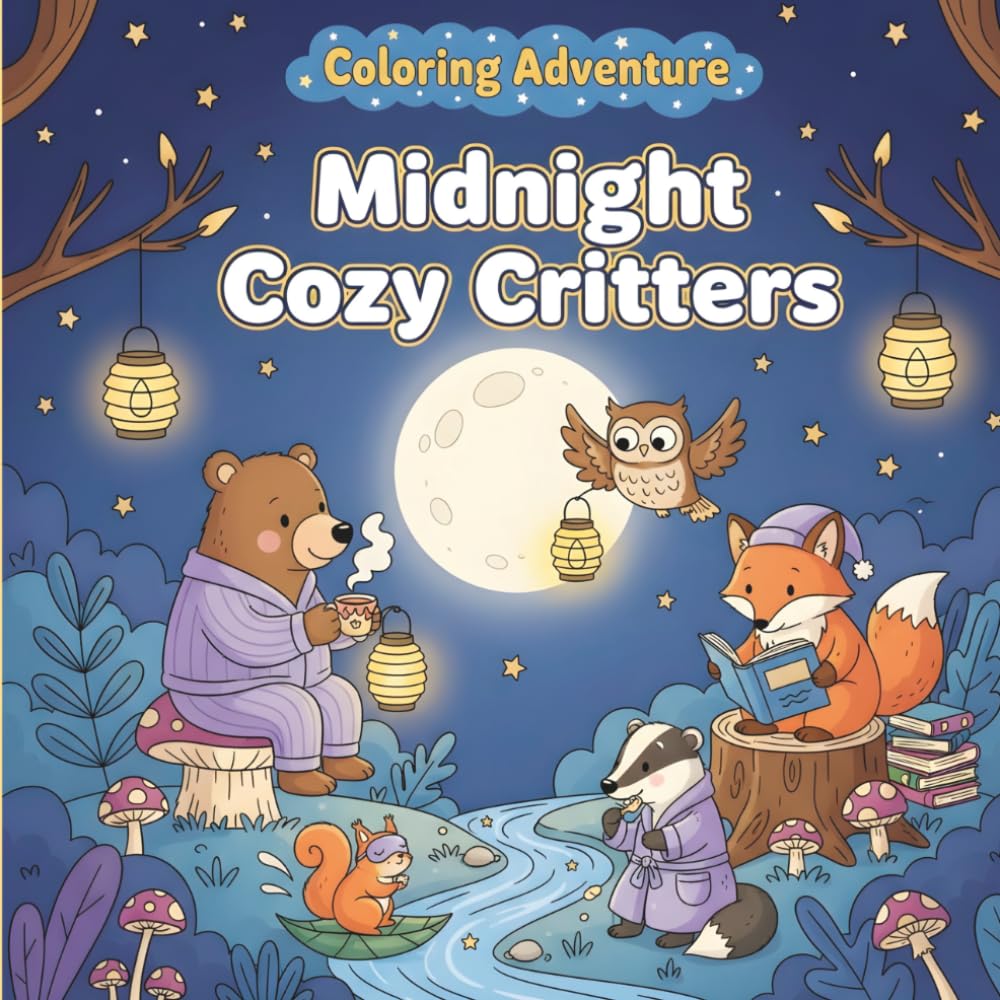 Midnight Cozy Critters: A Coloring Adventure: A Relaxing Nighttime Coloring Book for Teens and Adults with 60 Simple and Bold Images