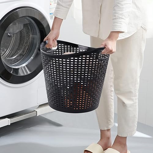 Miniatura 4 de Cesta de lavandería flexible de plástico de 40 L, cesta de lavandería negra con asas, 6 paquetes
