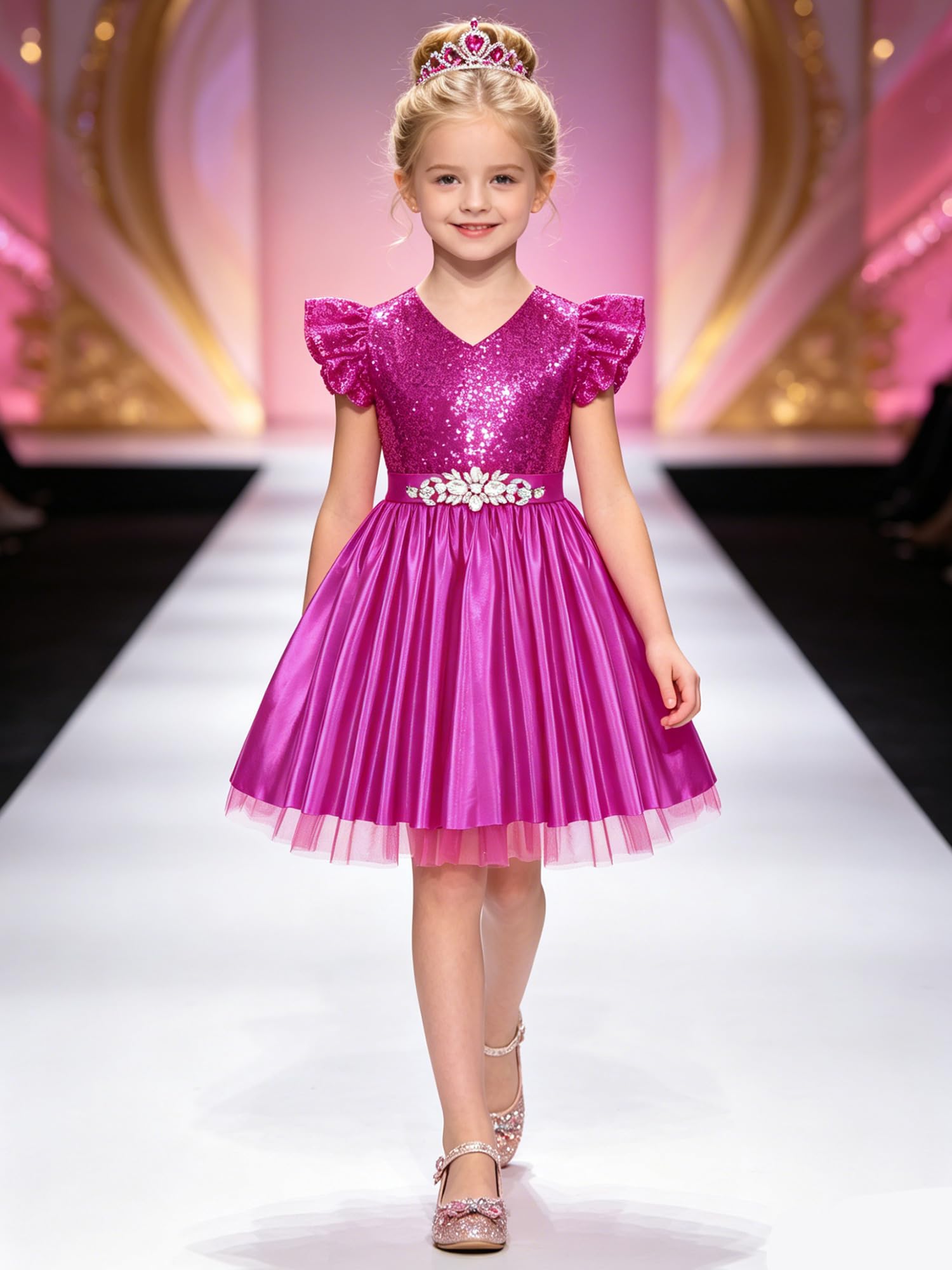 Kinder Satin A Linie Schwungkleid Kleid Festlich Einschulungskleid