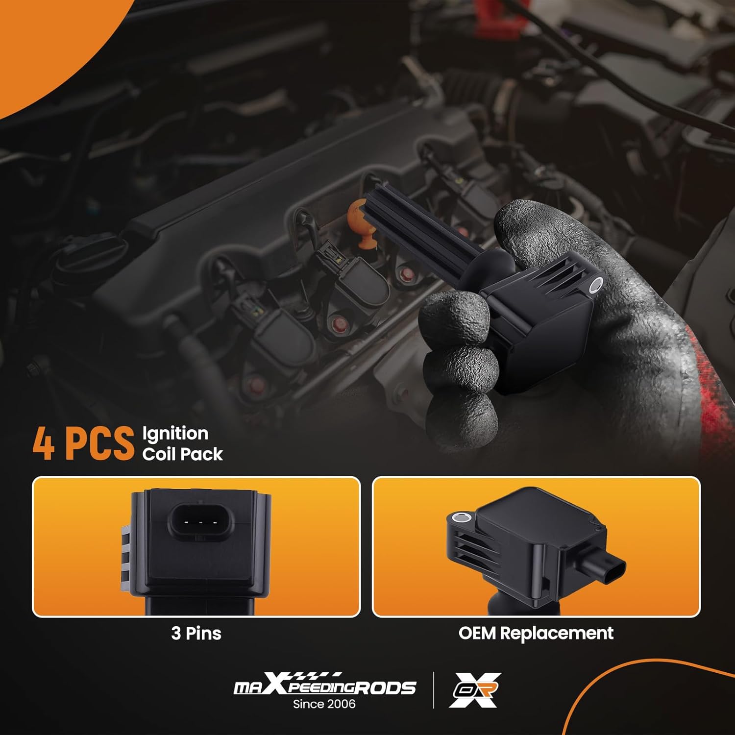 maXpeedingrods UF670 Set of 4 Ignition Coil Pack Fit for Ford Edge Escape Explorer Focus Mustang, for Lincoln MKC MKT MKZ L4 2.0L, Ignition Coil Kit Replaces CM5Z12029A JDE30294