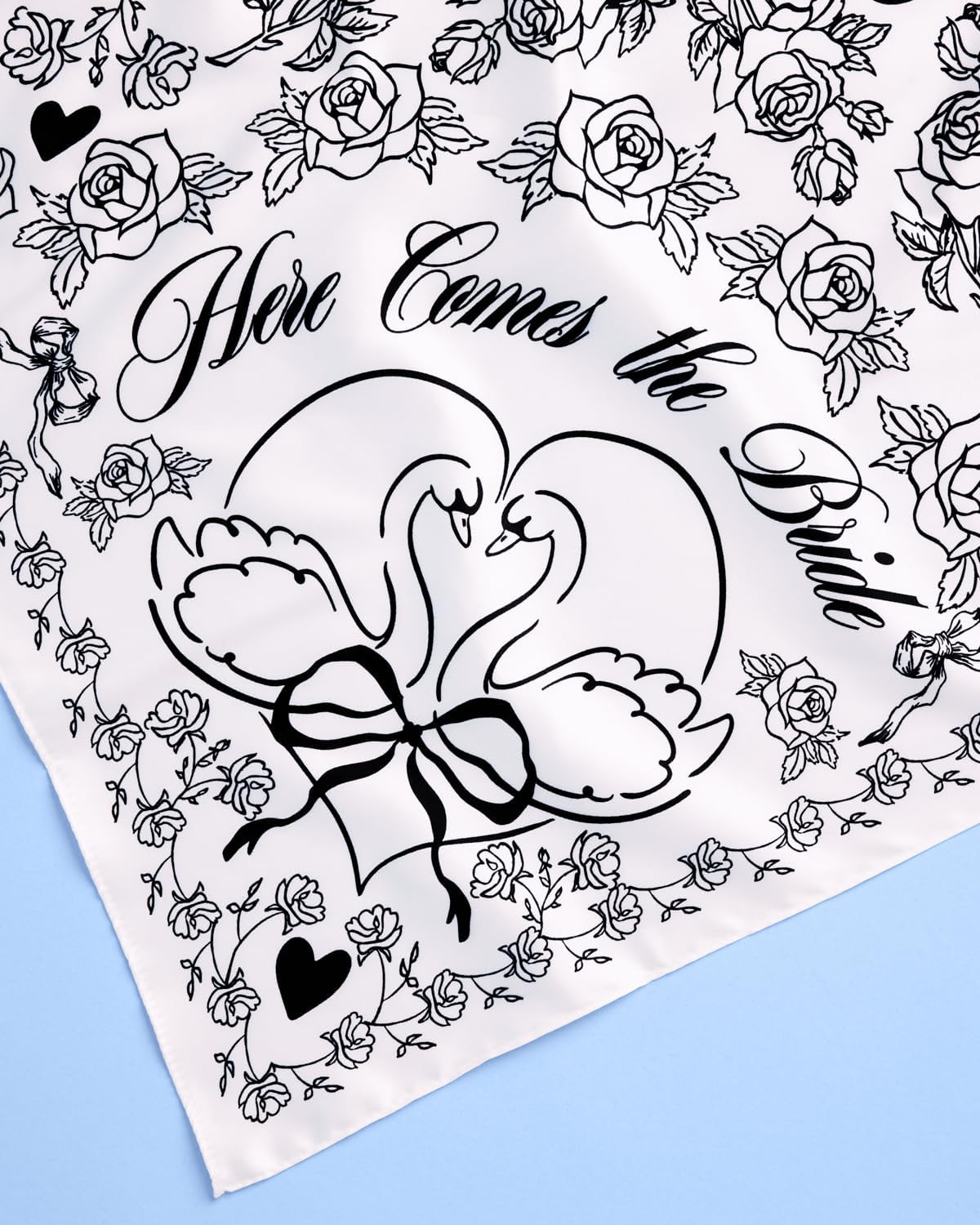 xo, Fetti Bride Swan Head Scarf, 27x27 in | Bachelorette Bandana, Bridal Headwear, Bach Party Western Accessory, Bridesmaid Gift, White Wedding Handkerchief, Silk Outfit - Image 9