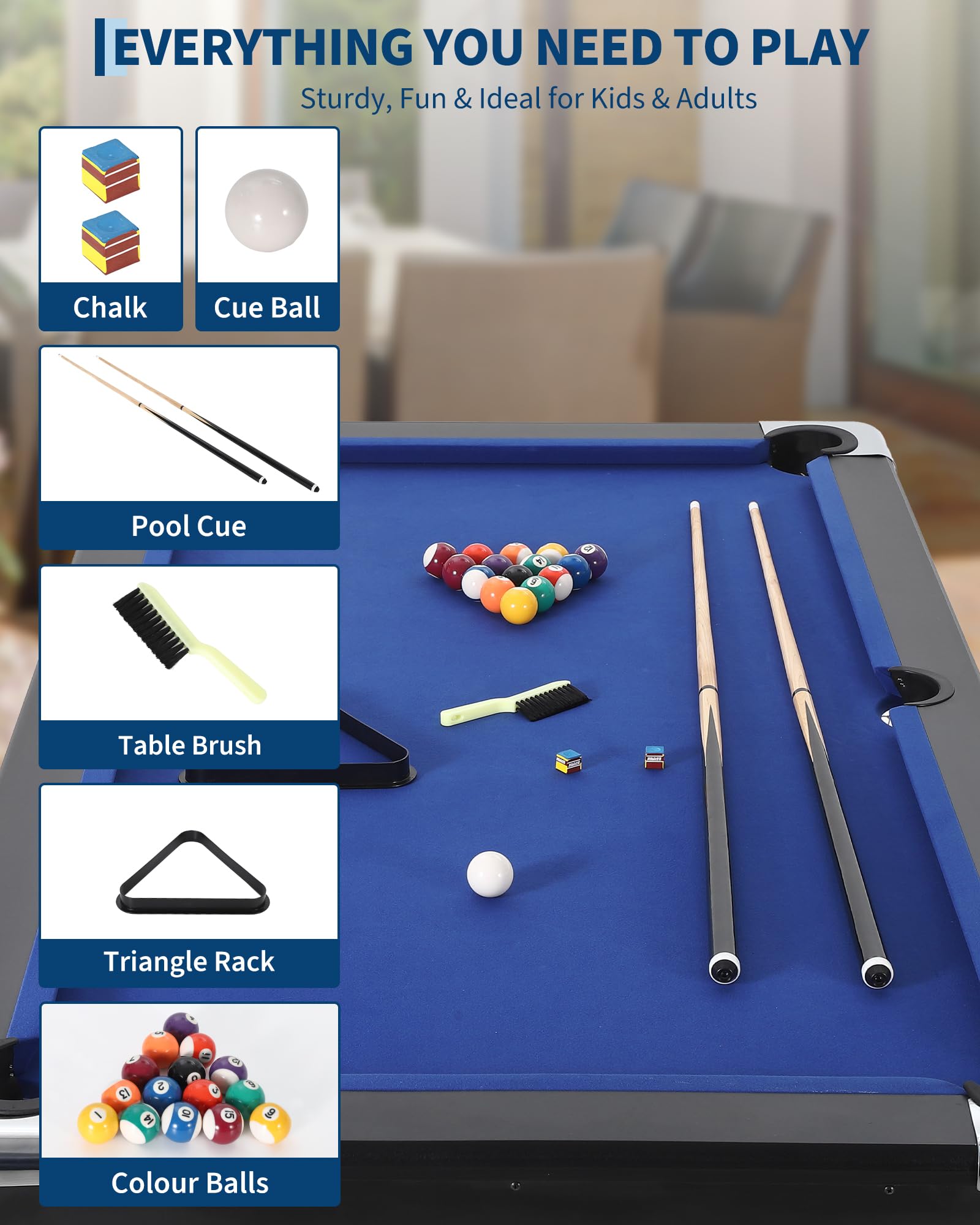 Garvee 6 FT Pool Table for Home, Compact Billiard Table Set with Cues, Balls, Triangle, Brush and Chalk, Folding Pool Tables for Family Game Room — view 3