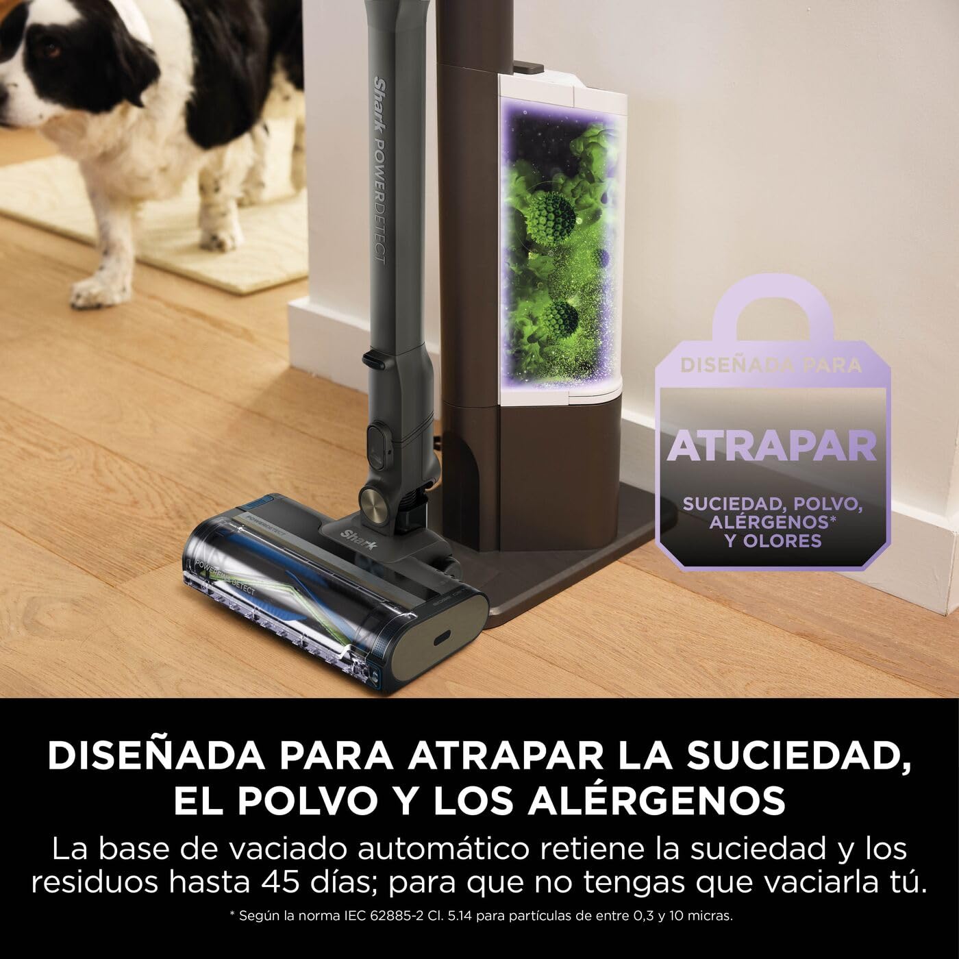 Shark PowerDetect Clean & Empty Aspiradora inalámbrica con PowerFins Detect y Reverse Clean, estación de 2 L, Anti Hair Wrap Plus, hasta 70 min, Accesorios para Pelo de Mascotas, Gris, IP3225EUT