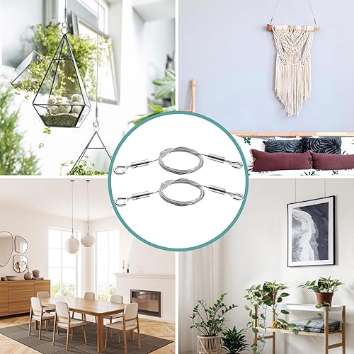 Miniatura 3 de 2 cables para colgar cuadros, kit de alambre ajustable de 6.6 pies, alambre de acero inoxidable para colgar imágenes, espejos, cables sin
