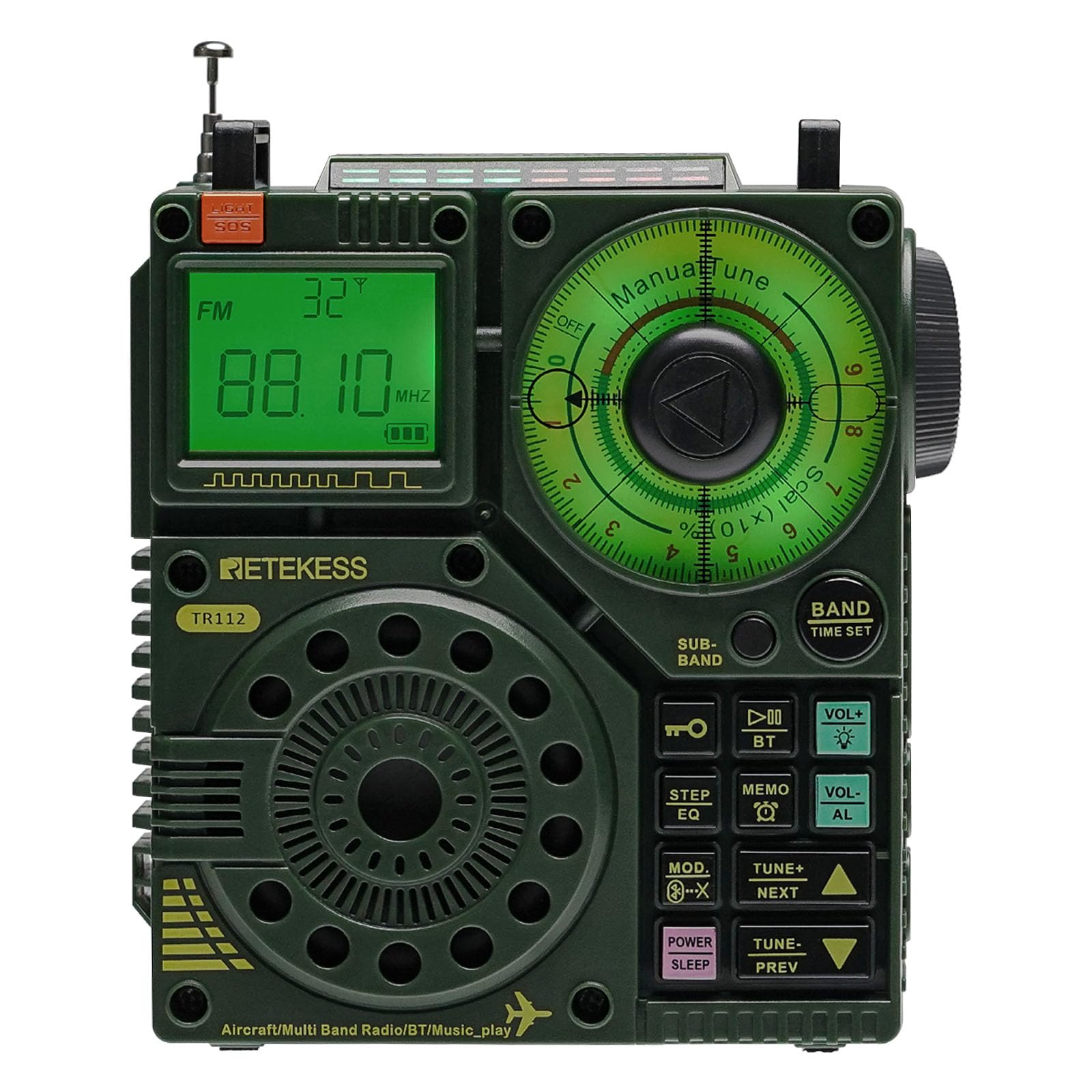 TR112 Shortwave Radios Receiver, AIR VHF AM FM SW WB Multiband Radio Receiver, 1600mAh Battery Radio with Bluetooth, APP Control, 6 EQ Modes, SOS