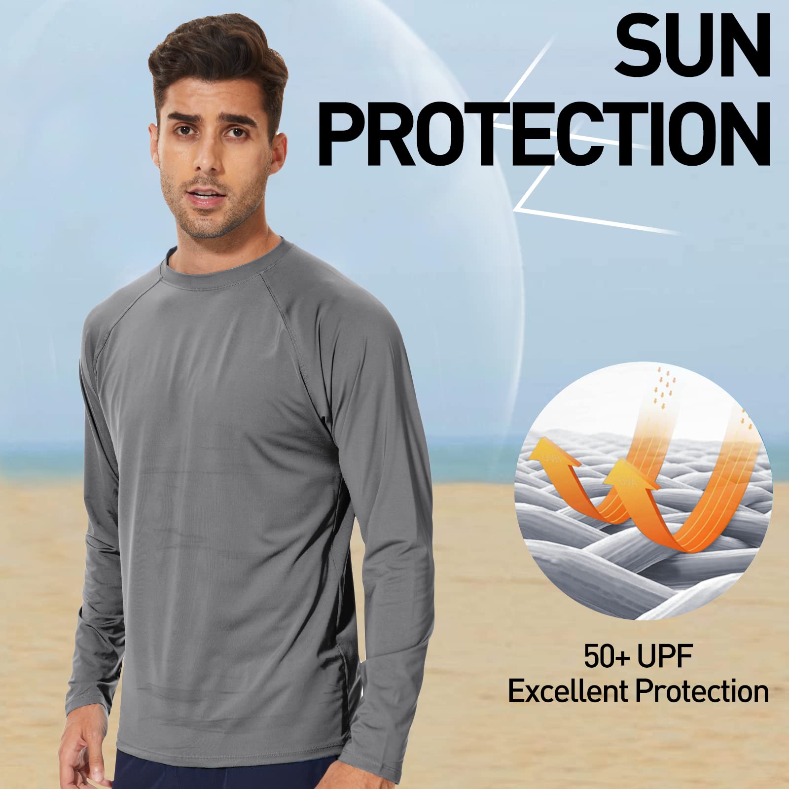 Arcweg Rashguard Mare Surf Uomo Maniche Lunghe Protezione Solare UV UPF 50+ Asciugatura Veloce Maglia Anti UV Pescs Stile Sciolto Elastica Maglietta Piscina