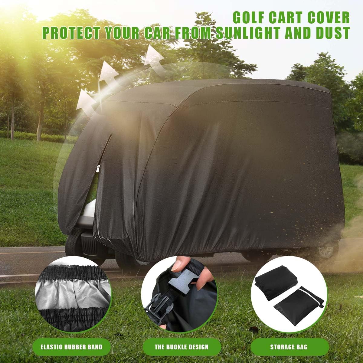 KISEER 4 Passenger 420D Waterproof Golf Cart Cover fits EZ GO Club Car Yamaha, Sunproof Dustproof
