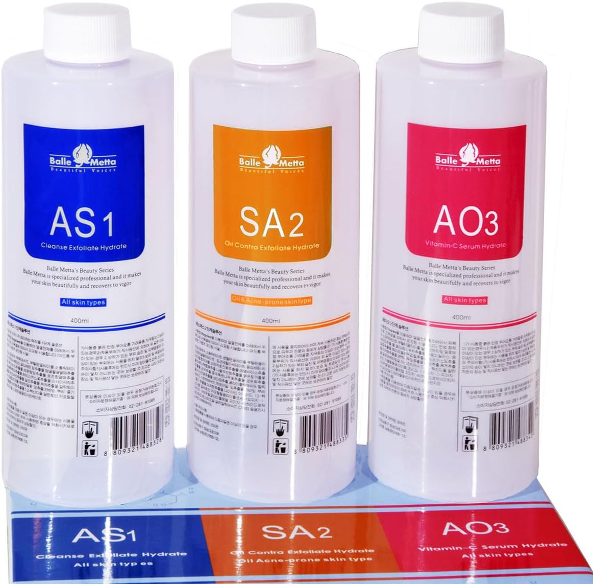 Skin Care AS1 SA2 AO3 Aqua Peeling Solution 400ml Per Bottle Aqua Hydra Peel Solution Face Cleansing Serum 3 Bottles and Moisturizing for hydra face machine solution