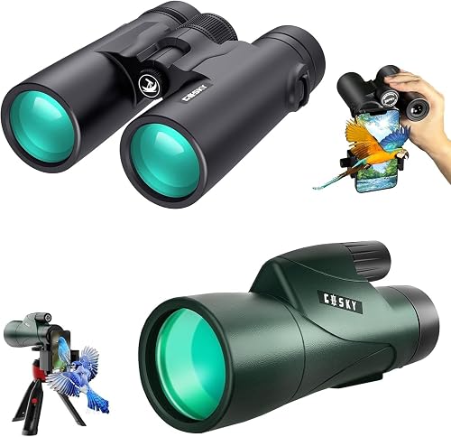 Gosky 10x42 HD Binoculars and Piper 12x55 Monoculars with Phone Adapter