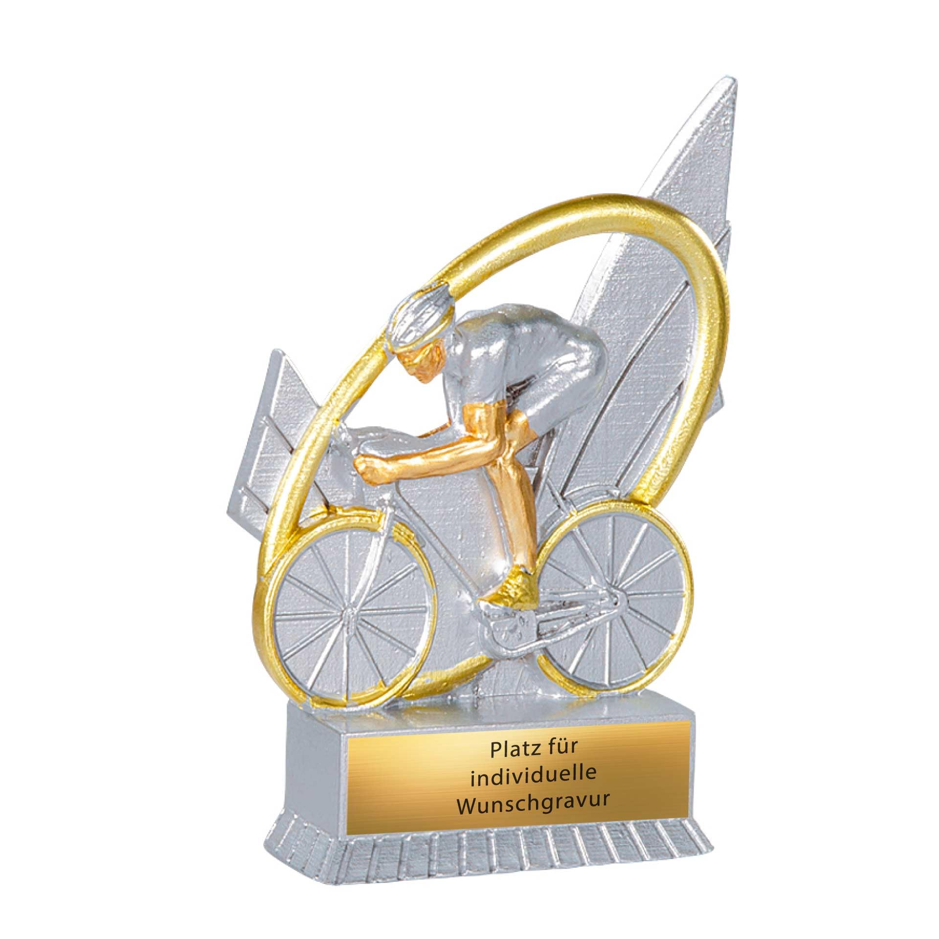 Trophée de cyclisme XS 12 cm – Cycliste avec plaque gravée – Prix de course de vélo – Prix de cyclisme – Cycliste Argent/Or