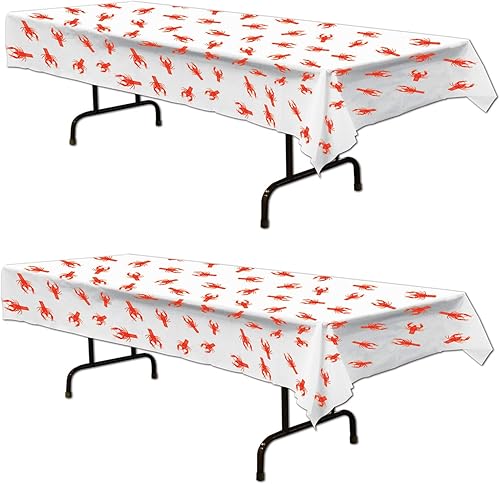 Miniatura 8 de Beistle Manteles de mesa de cangrejo rojo y blanco, 54 x 108 pulgadas, 3 piezas - Mantel de plástico, accesorios para hervir cangrejos de cangrejo,