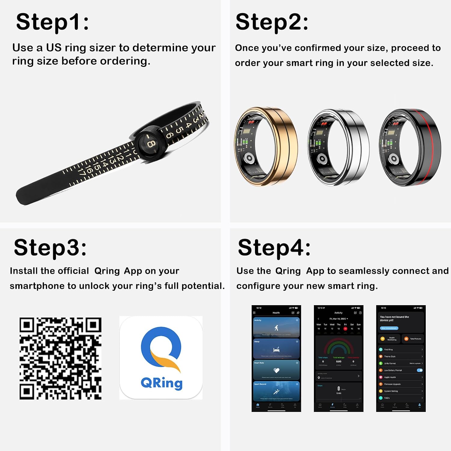 Smart Ring for Men Health Tracker Fitness Ring Sleep Monitor Heart Rate Monitor Sport Tracker for Android iOS