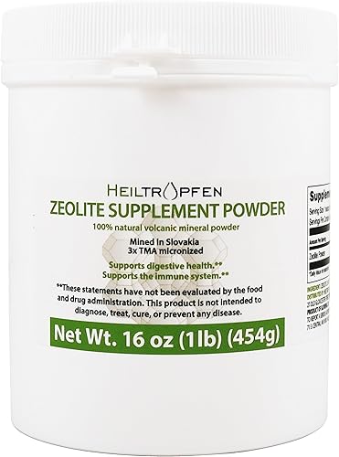 Heiltropfen Polvo de zeolita Suplemento dietético 3 veces activado 1 lb - 454 g Desintoxicación Clinoptilolita 94%+-3 Polvo mineral natural