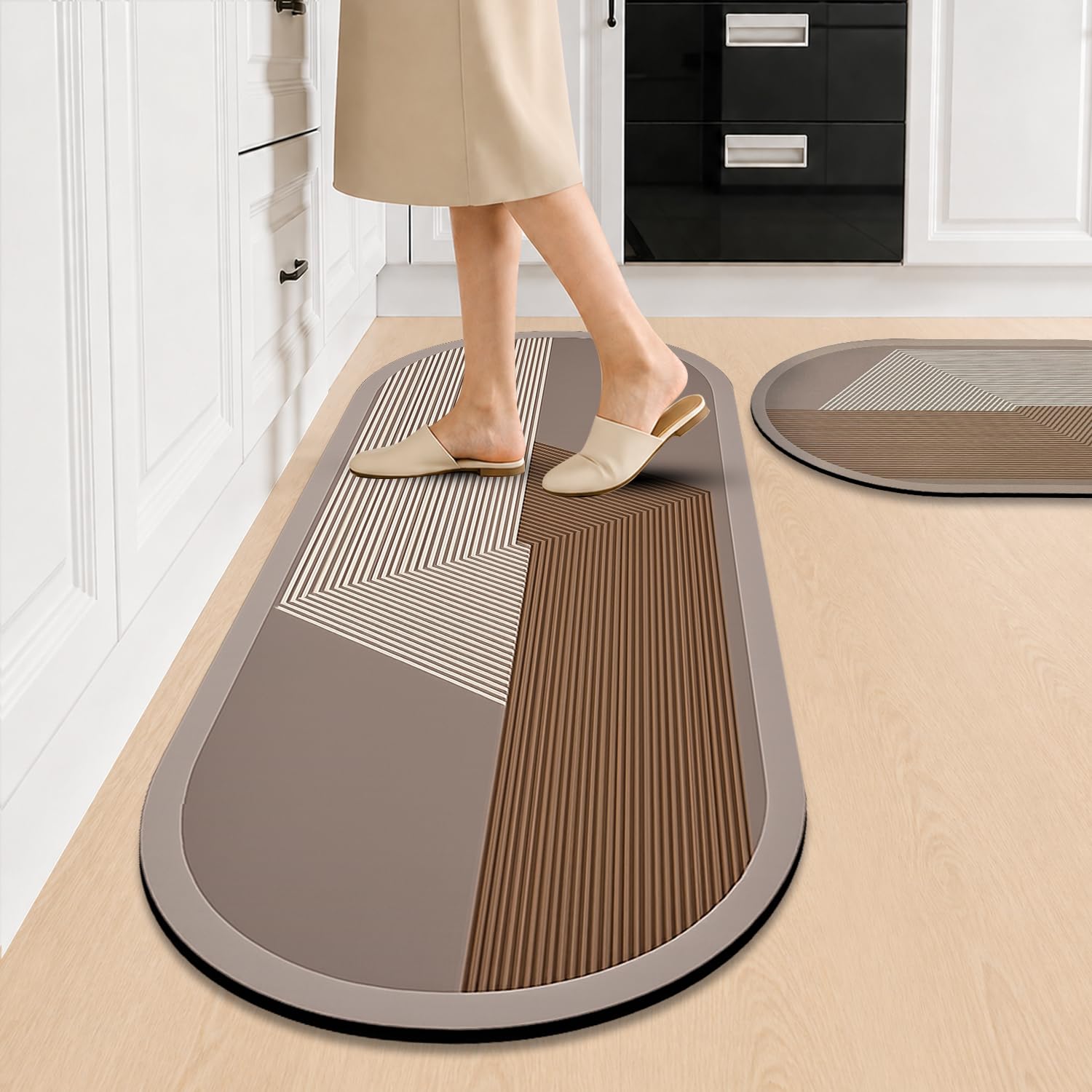 SITTELLA Waterproof Kitchen Mats, Set of 2, 40x60 CM & 120x40 CM, Beige
