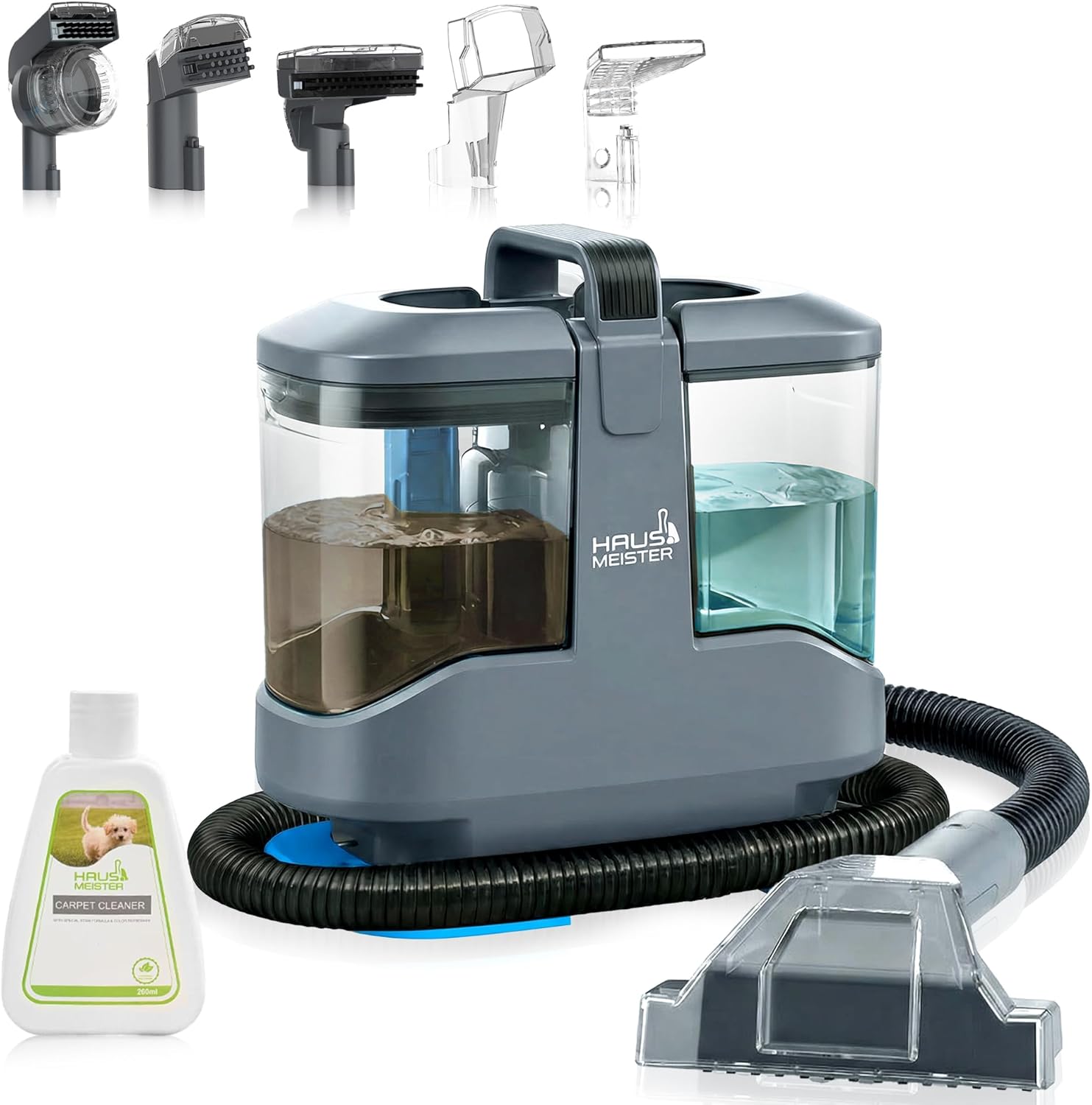 Hausmeister Hydroflex Pro Portable Carpet Cleaner and Pet Stain Remover, Upholstery Spot Cleaner Machine for Couch, Car Interior, Deep Cleaning Vacuum (Machine + 1 Solution & multi attachments)