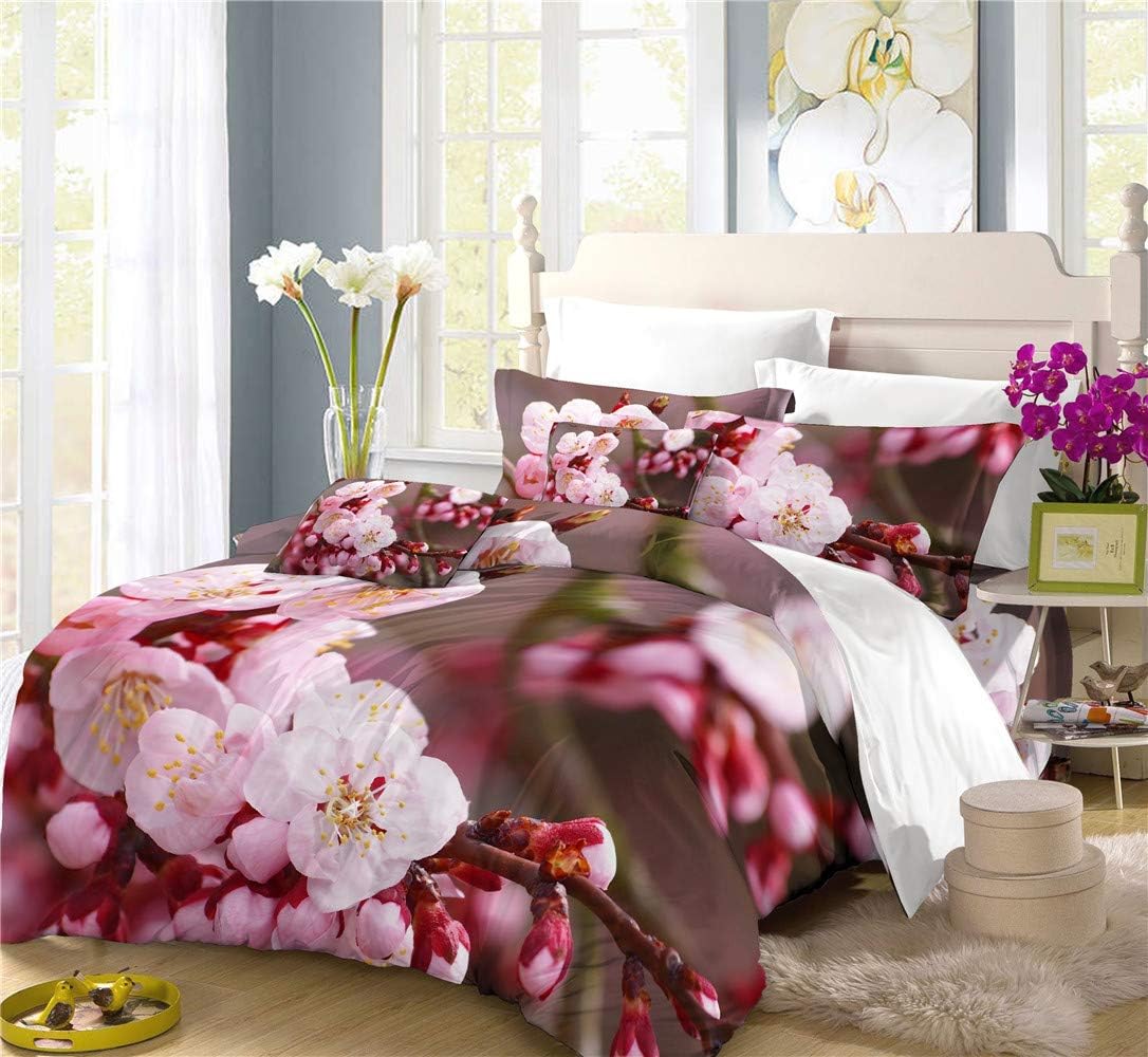 REALIN Peach Blossom Duvet Cover Set Spring Flower Bedding Pink Cherry Blossom Bed Sets 2/3/4PCS Quilt Covers/Sheets/Pillow Shams,Twin/Full/Queen/King (C,King-229x259cm-3PCS)