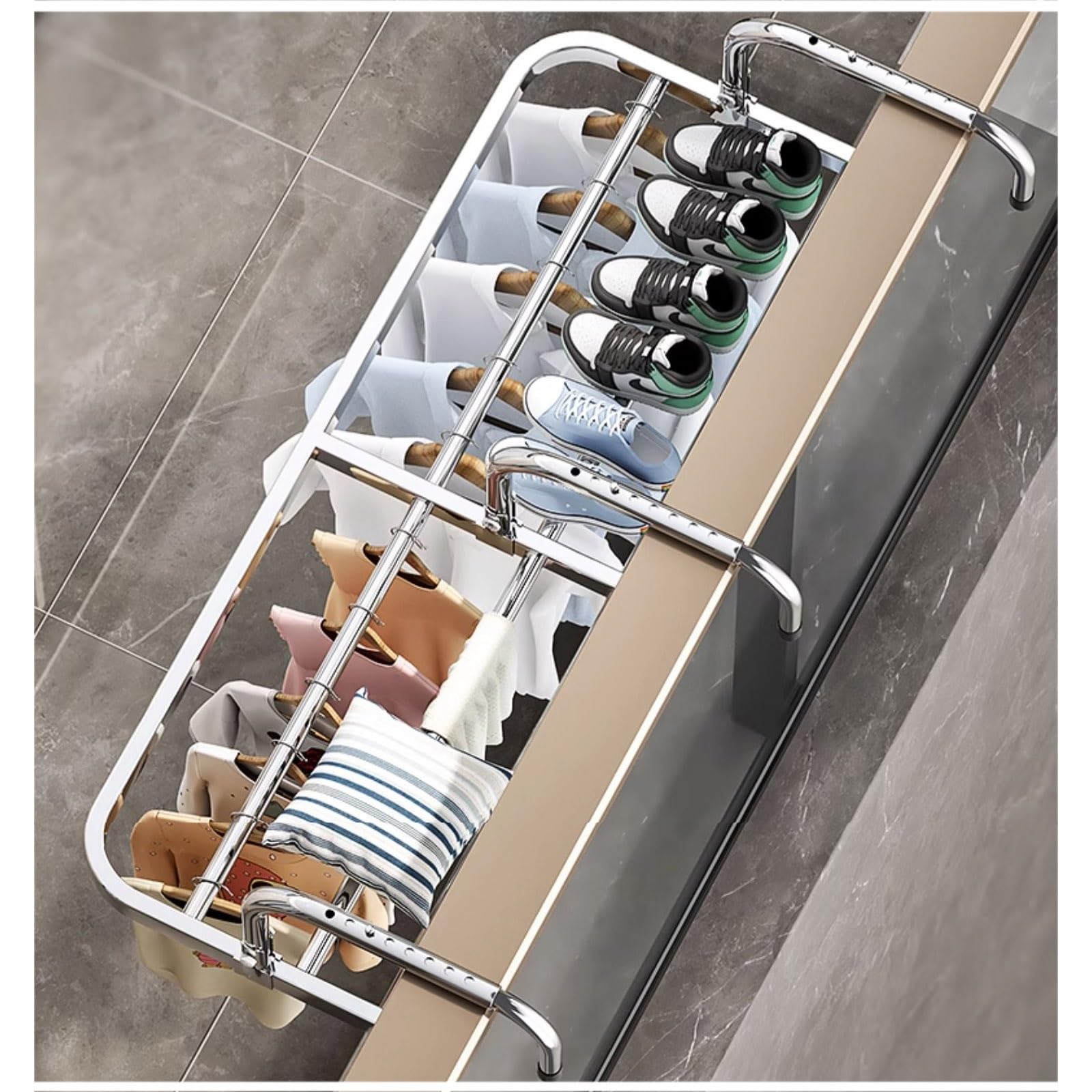 Praktisch Heizkörper-Wäscheständer, Wäscheständer Wandtrockner, Heizkörpertrockner,für Geländer, Sicherheitsfenster, Balkone, Zum Trocknen Von Schuhen, Socken, Decken, 60cm/24inch,90cm/35inch(Hooks,90