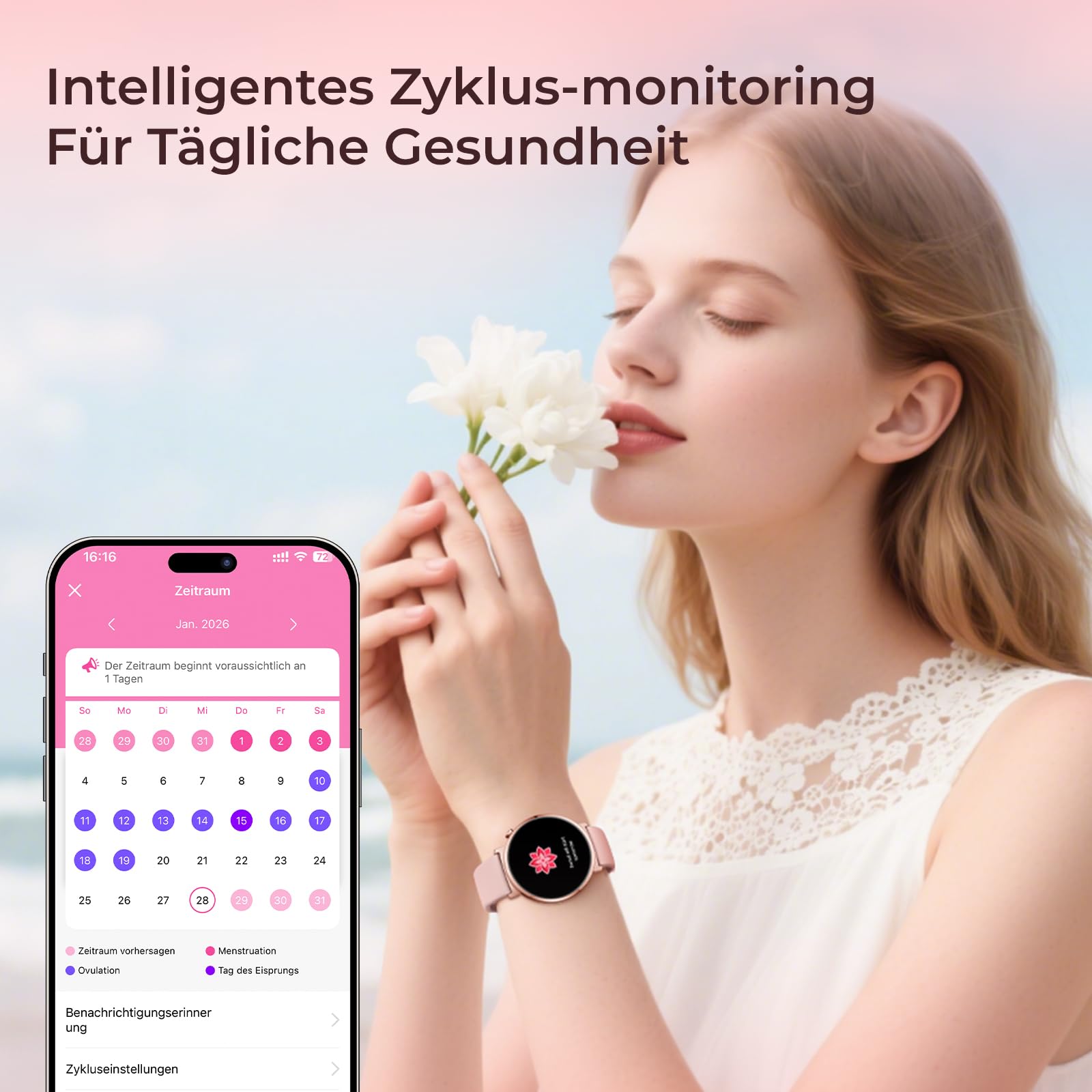 Damen-Smartwatch m. rundem kompaktem Design ultradünne Fitnessuhr für Frauen Damen-Fitnessuhr mit Schrittzähler & Anruf, IP68 wasserdicht, 1,32-Zoll-AMOLED, Android/iOS kompatibel, Gold