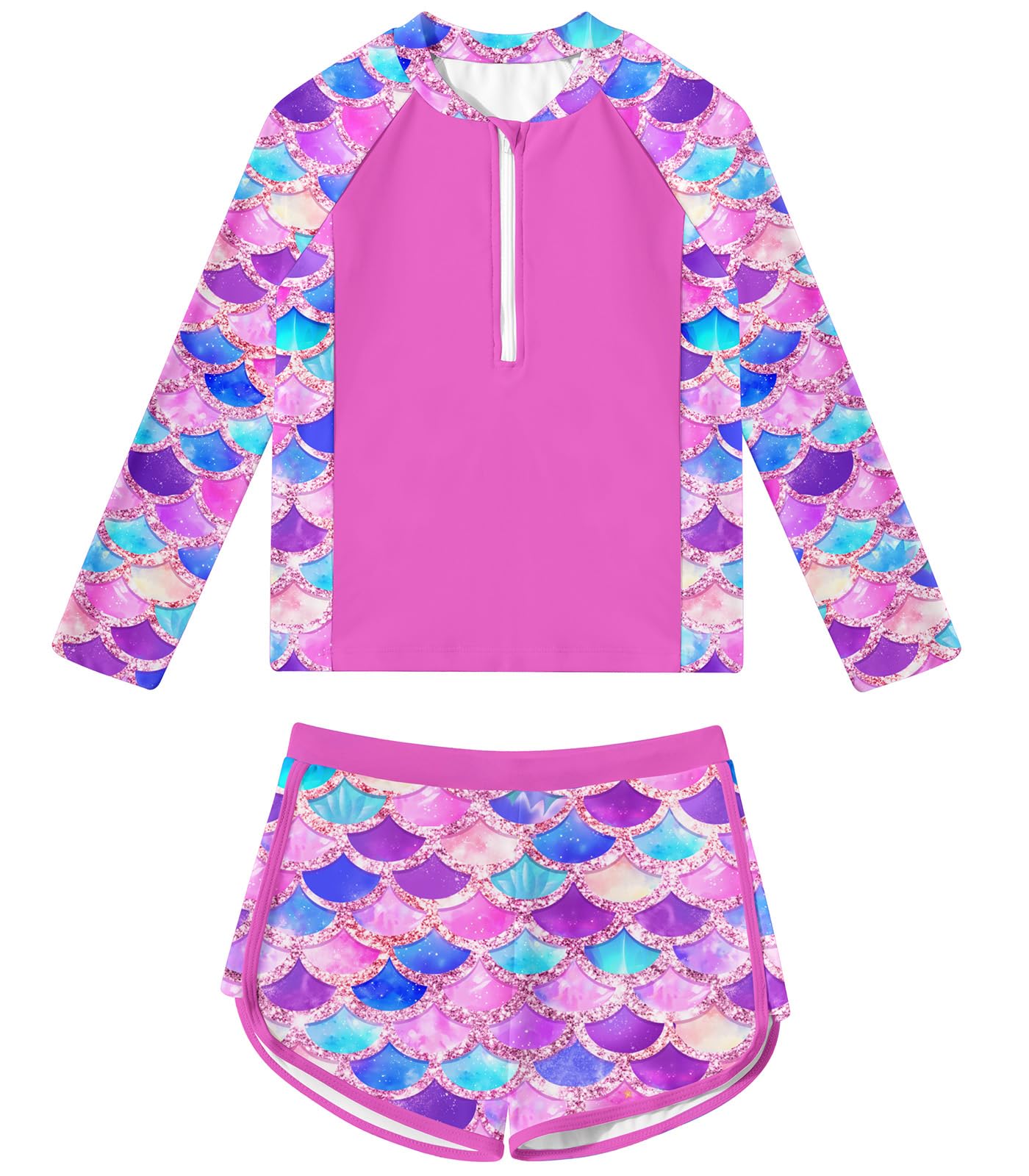 ALISISTER Girls Rash Guard Swimsuit 2 Pieces Long Sleeve Bathing Suits Swimwear for 5-9 Years UPF 50+