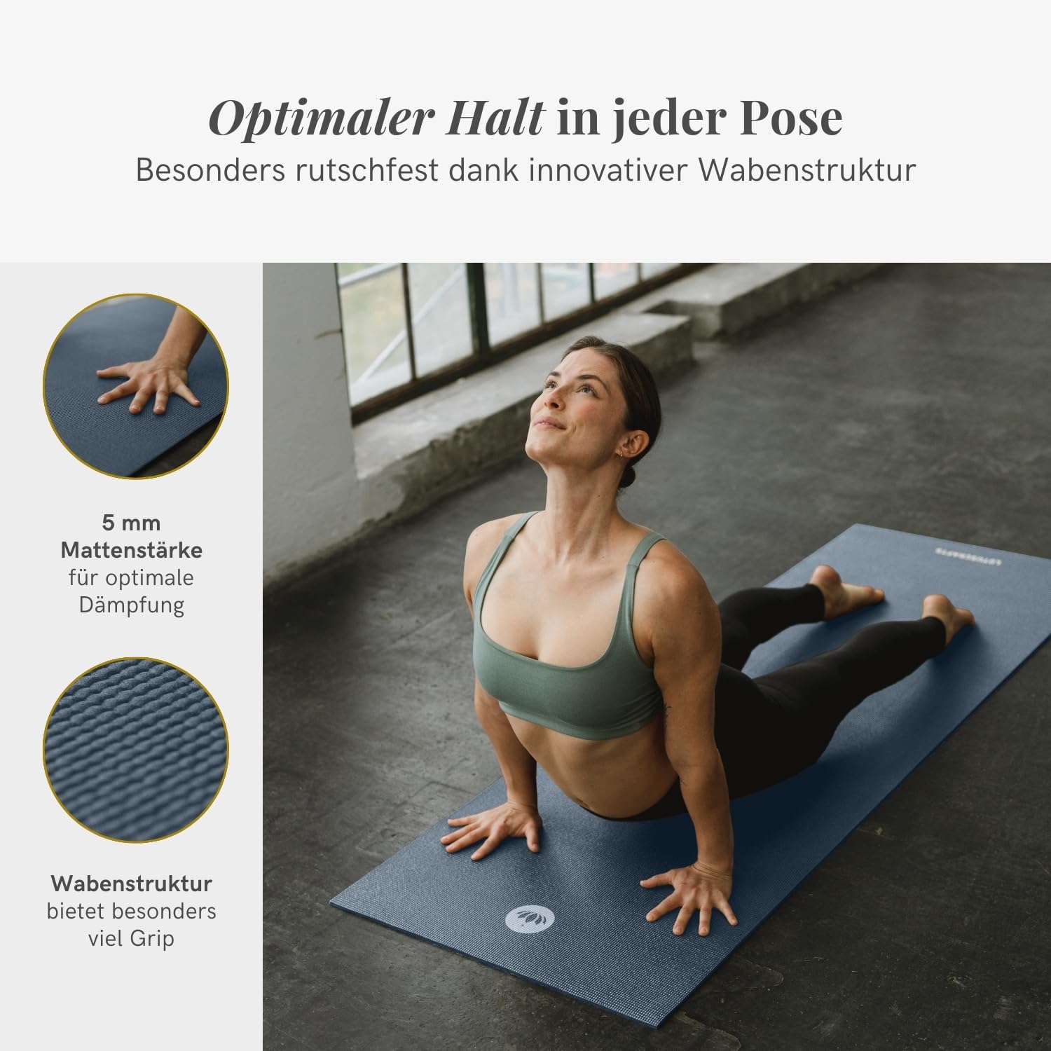 LOTUSCRAFTS Tapis de yoga antidérapant, modèle Mudra Studio, standard ou XL, certifié OEKO TEX®, parfait yoga mat polyvalent pour le yoga ou le pilates