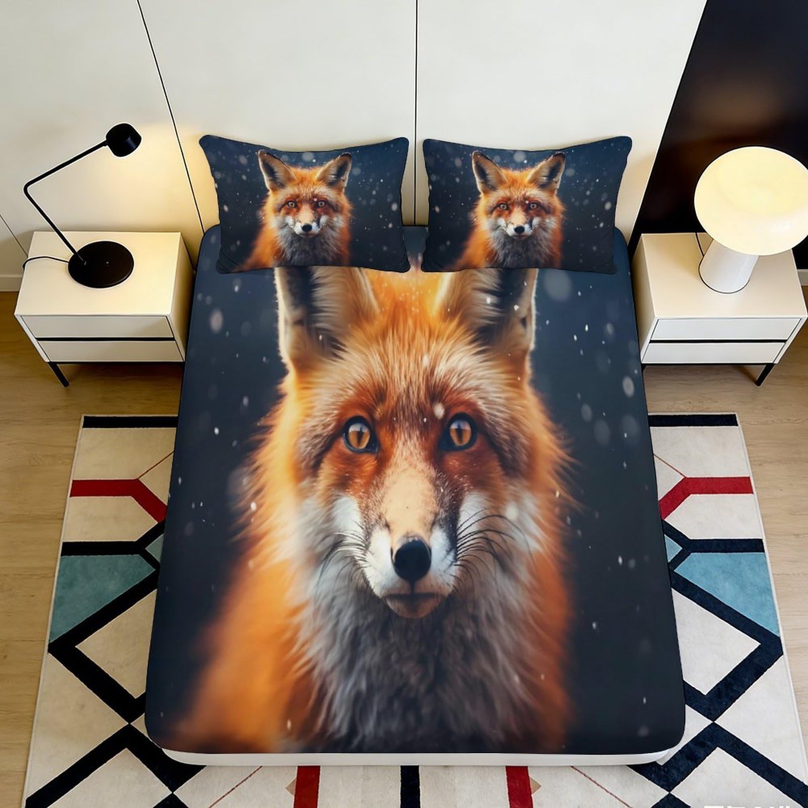 Uynsixtme Style-7 3D Printed Fox Pattern Fitted Sheet Microfiber Deep Pocket Non-Slip Fox Mattress Fitted Cover Bedroom Bedding For All Ages 90X200x25cm