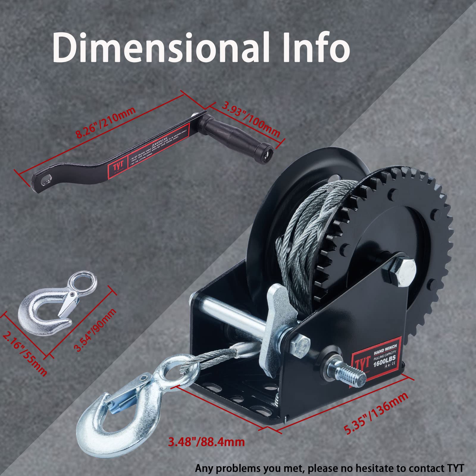 Buy TYT 1600lb Boat Trailer Winch with 26ft Steel Cable, Gear Ratio 4.1