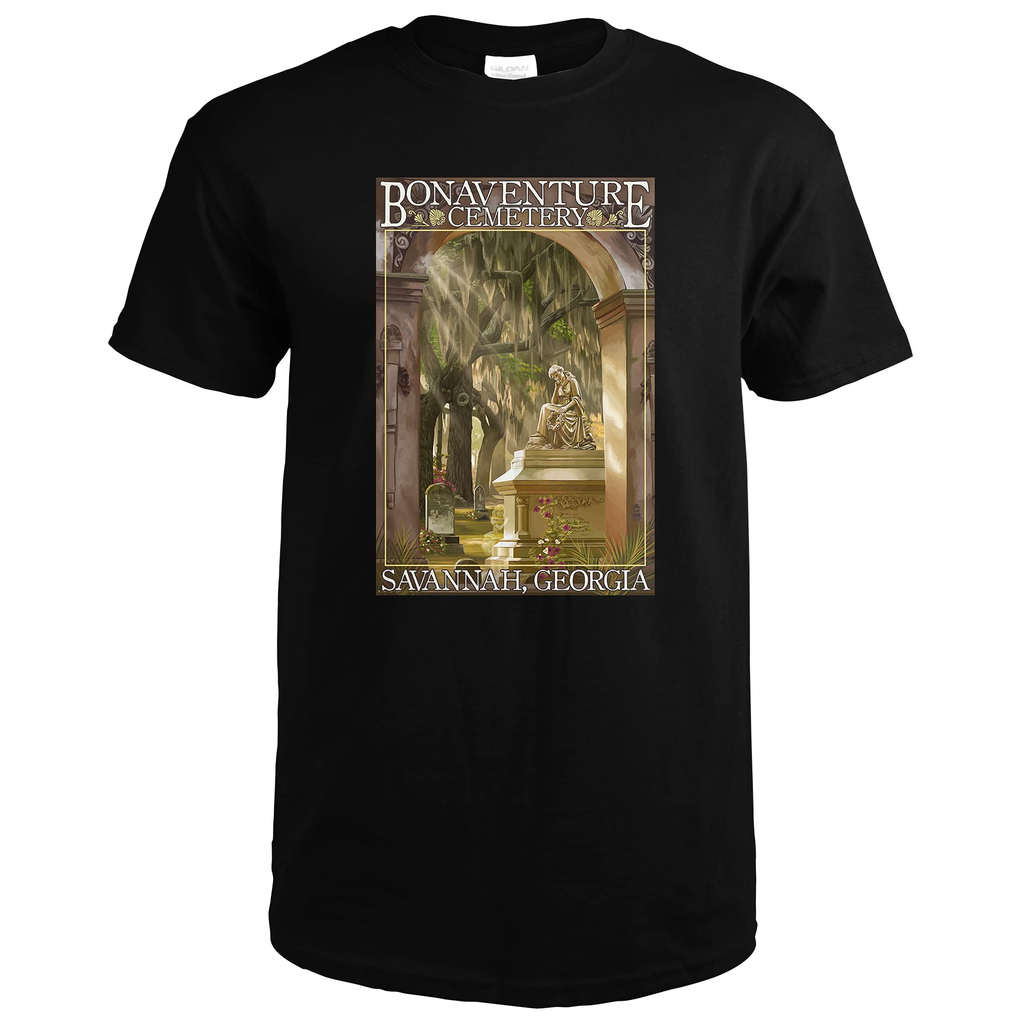 Lantern PressPremium T-Shirt Savannah, Georgia, Bonaventure Cemetery, (Semi-Fitted Black Cotton Shirt, Unisex Adult, Size Large)