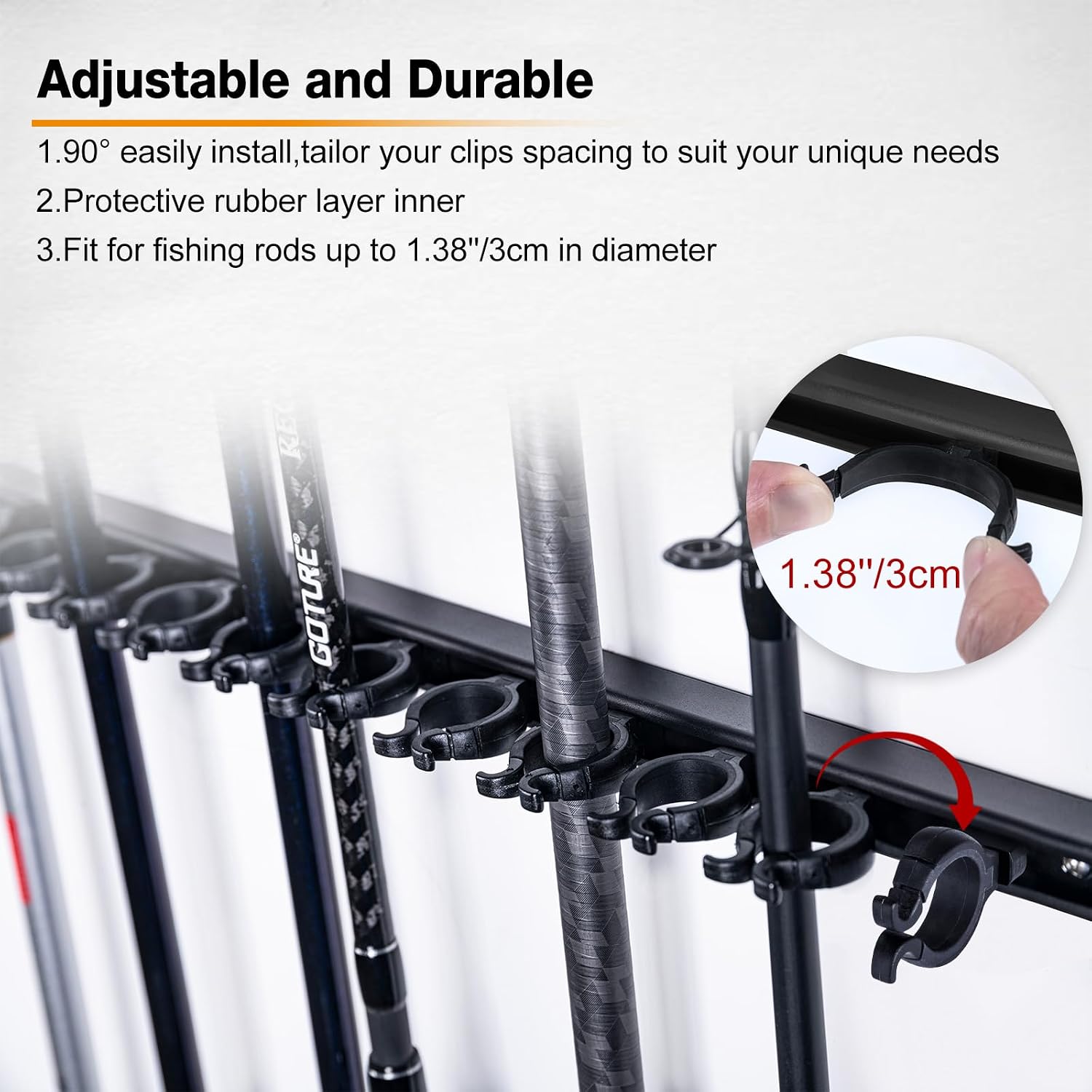 Goture Fishing Rod Holders for Wall 2 Sets, AL6061 Thicken Alloy Adjustable Fishing Rack, Easy and Secure Fishing Rod Holders,Space Saving Vertical Fishing Pole Storage