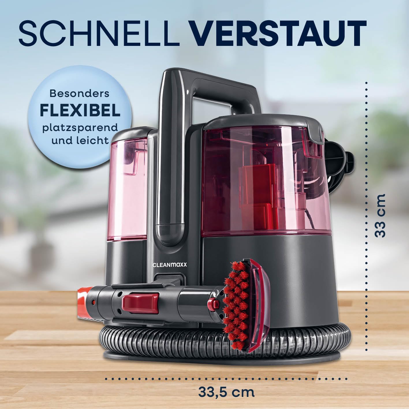 CLEANmaxx Pro Power Polsterreiniger Gerät 600W Rot | leistungsstarker Waschsauger mit Dual-Tank & Selbstreinigung | ideal für Sofa Auto Teppich Polster | starke Fleckenentfernung