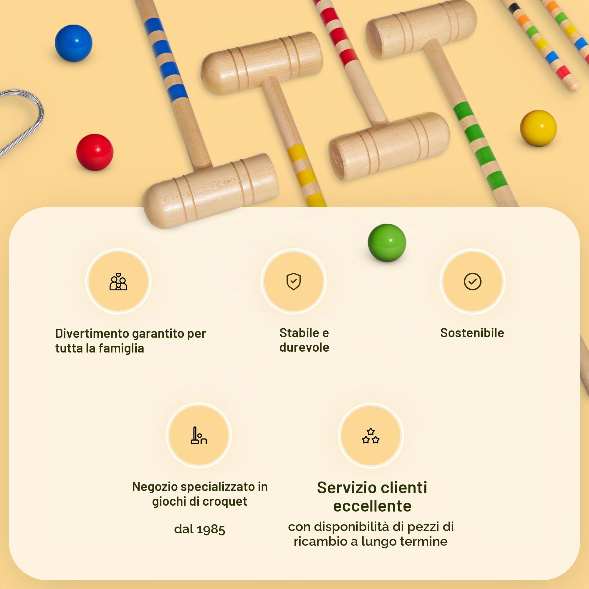 GICO Croquet Gioco Croquet di qualità in Legno di faggio per 4 Giocatori con Borsa per Il Trasporto. Divertimento all’ Aperto per Tutta la Famiglia. Prodotto in EU-3224