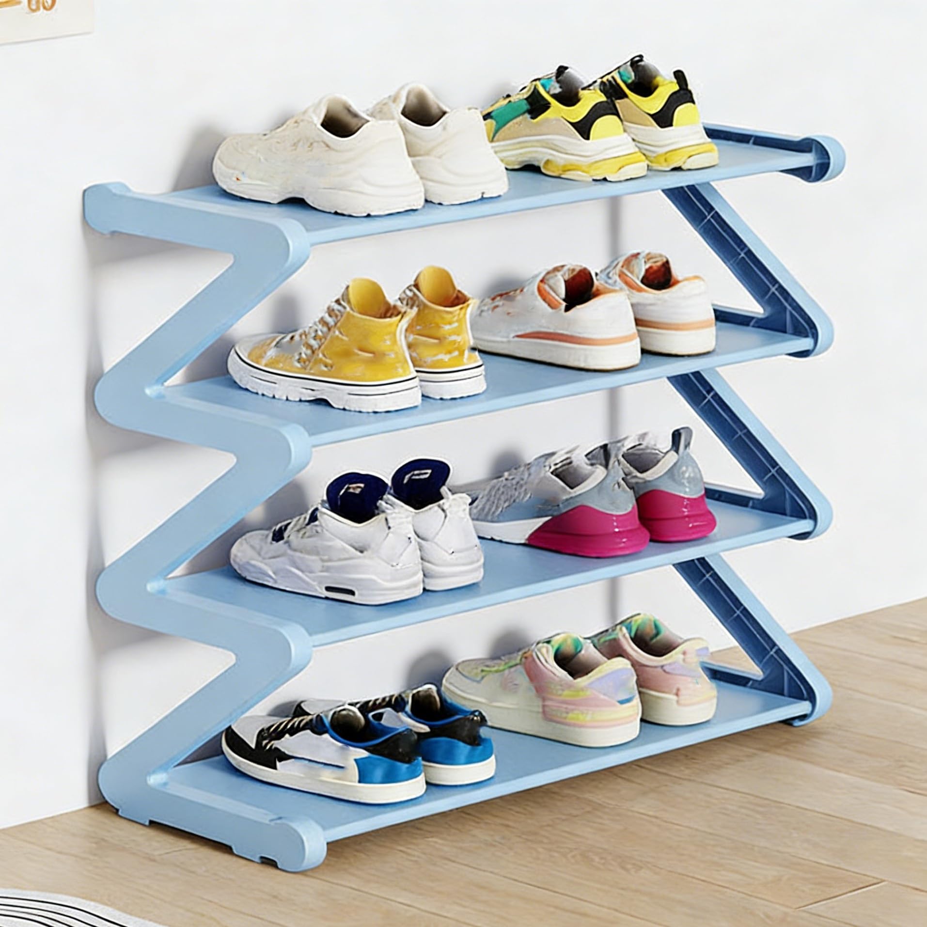 Zapatero de fácil montaje estantería azul para calzado de 60 cm de ancho