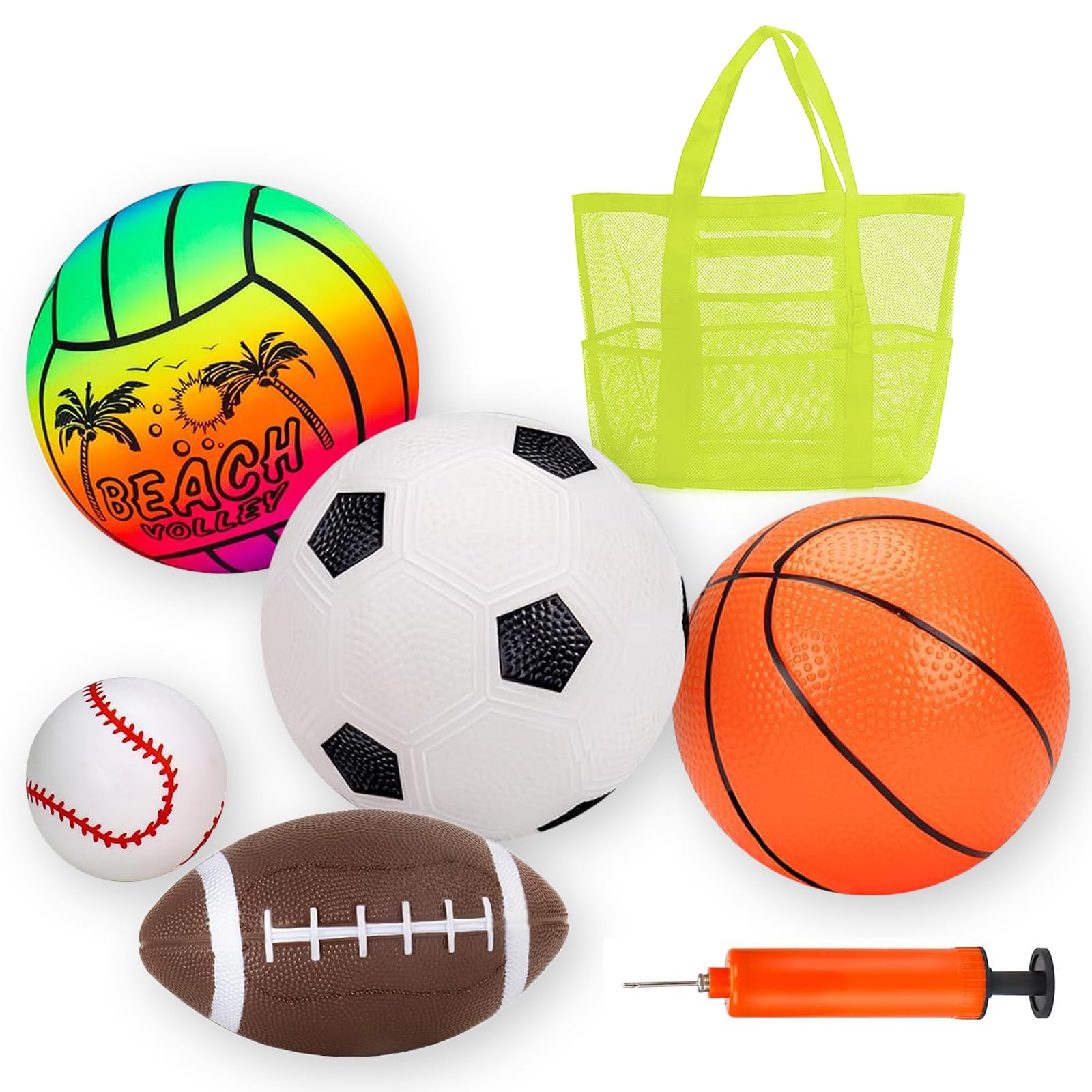 Toddler Ball Set  5PCS Inflatable Ball for Toddlers 1-3 with Storage Bag & Pump, Soft Baby Ball Set Including Soccer, Basketball, Football, Baseball & Volleyball, Indoor Outdoor Sports Play Toys