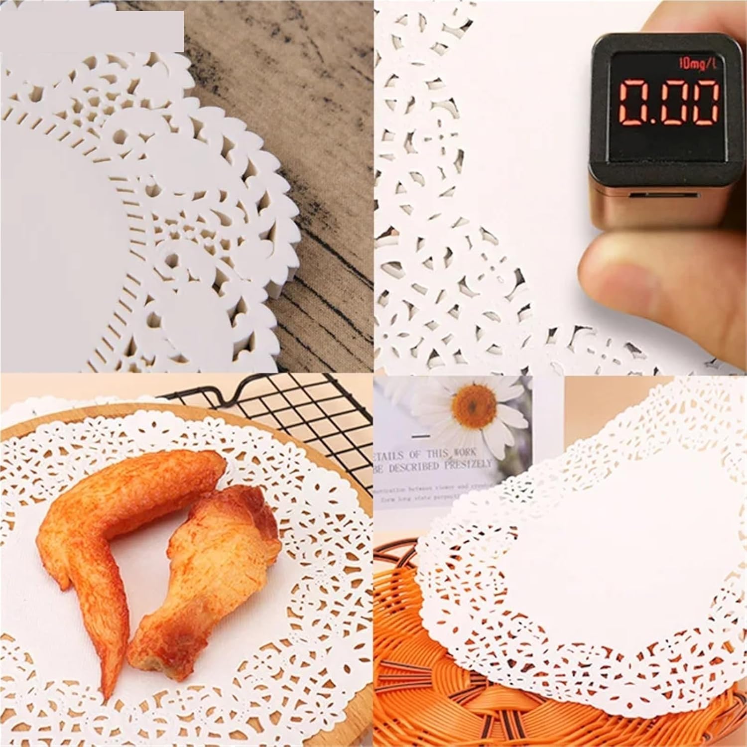 Paper Doilies 900Pcs Kitchen Fried Food Special Flower Bottom Paper Oil-absorbing Baking Cake Pizza Snack Round Household Lace Pad(Rectangle45 x 32cm)