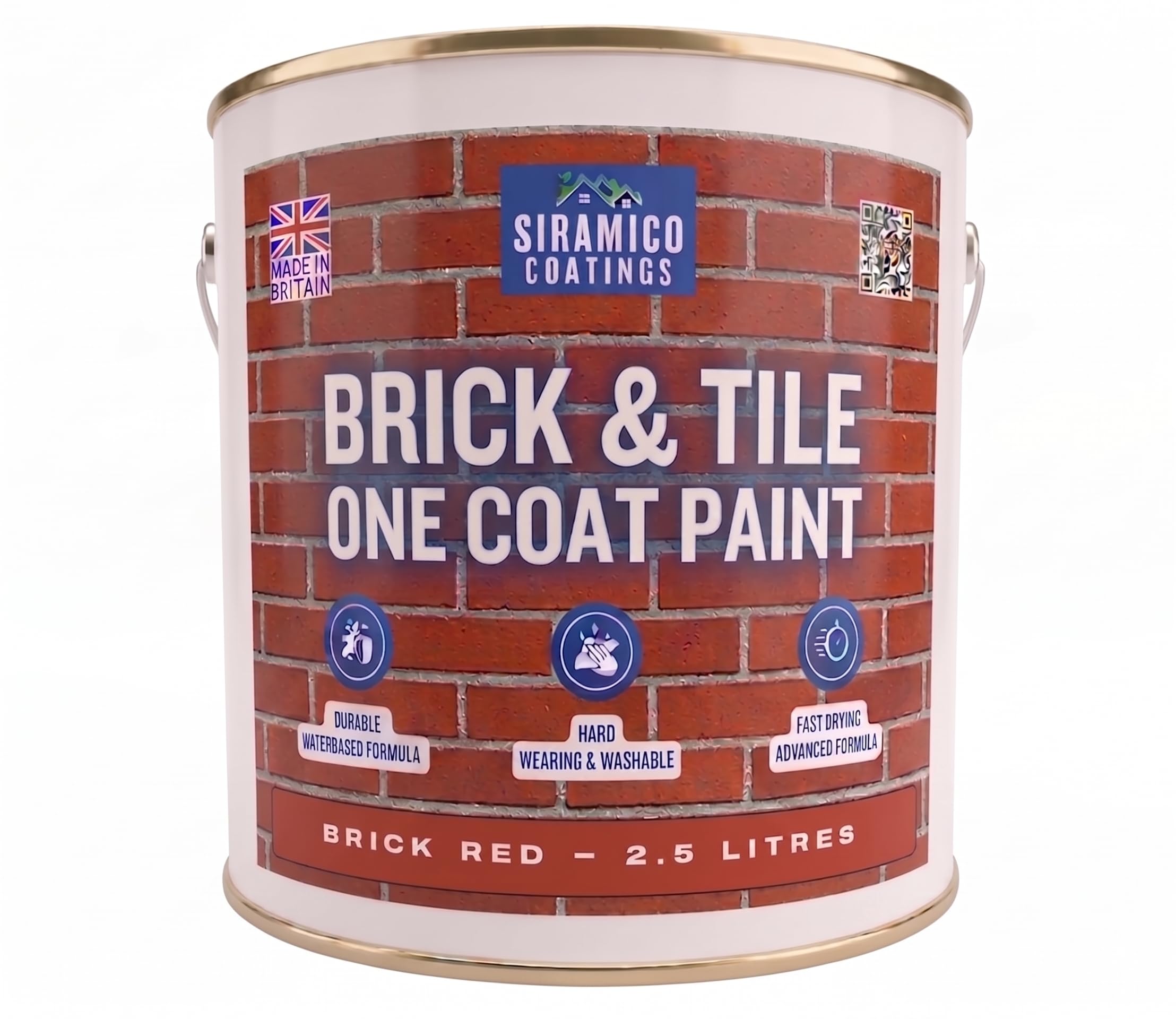 Siramico Coatings Brick Red Brick & Tile Paint | 2.5L - Red | Matt Finish | Interior & Exterior Surfaces For Brick, Tile, Concrete & Stone