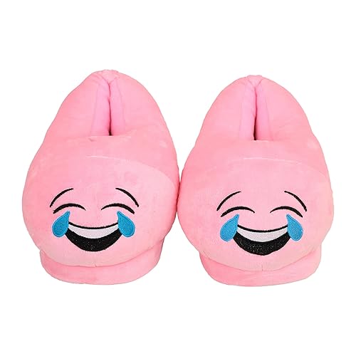 Qualtos Pink Smiley Warm Shoes Emoji Bedroom Slipper Free Size Indoor Slipper Funny Soft Plush for Adults Kids Teens Bedroom Smiley Poop Comfy Socks Womens Girls Non-Skid Footpads