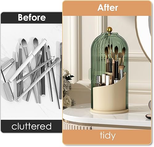 Miniatura 3 de YOOLENS Organizador de brochas de maquillaje con tapa, organizador de brochas de maquillaje transparente giratorio de 360 grados a prueba de polvo