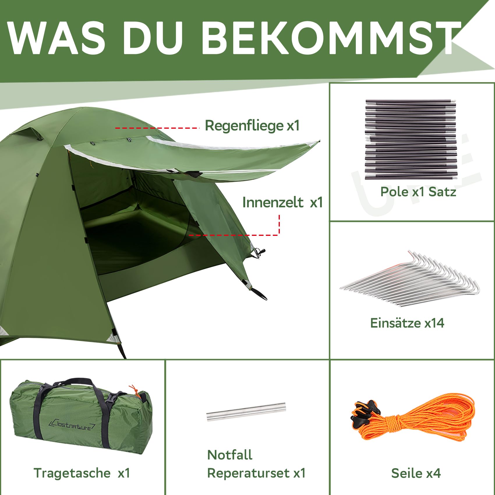 Clostnature Wasserdichtes 2/3/4 Personen Zelt für Camping, Outdoor Zelte | Ultraleichtes TrekkingZelt, Zwei Türen, 3-4 Jahreszeiten, Schneller Aufbau, Kompakt, Kleinem Packmaß für Wandern, Bikepacking