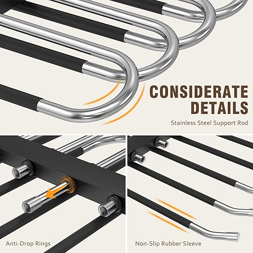 Miniatura 5 de Paquete de 6 perchas para pantalones de 6 niveles que ahorran espacio, paquete de 2 unidades blancas y 4 unidades negras, estante multifuncional