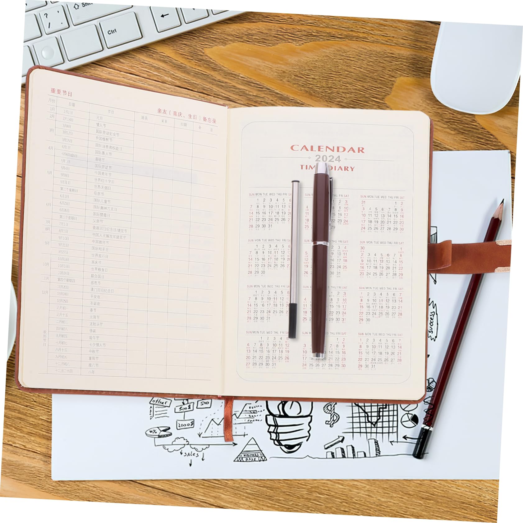 3 Ensembles Carnet de Notes Rétro Business avec Stylo Carnet de Planification Journalier Portable Couverture PU Marron avec Boucle pour Prise de Notes et Organisation Quotidienne