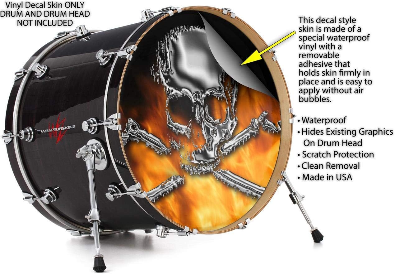 Vinyl Skin Decal Wrap for 22" Bass Kick Drum Head Chrome Skull on Fire - DRUM HEAD NOT INCLUDED