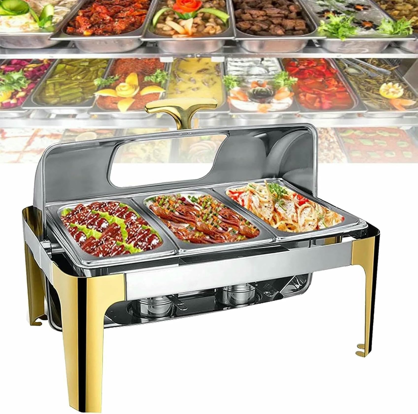 TBLOTYD Buffet Heater for Hot Pot, 13L Rectangular Buffet Server, Beetle Heater for Catering, Visible Glass Lid, Adjustable Temperature from 35 to 85 ° ~/,C