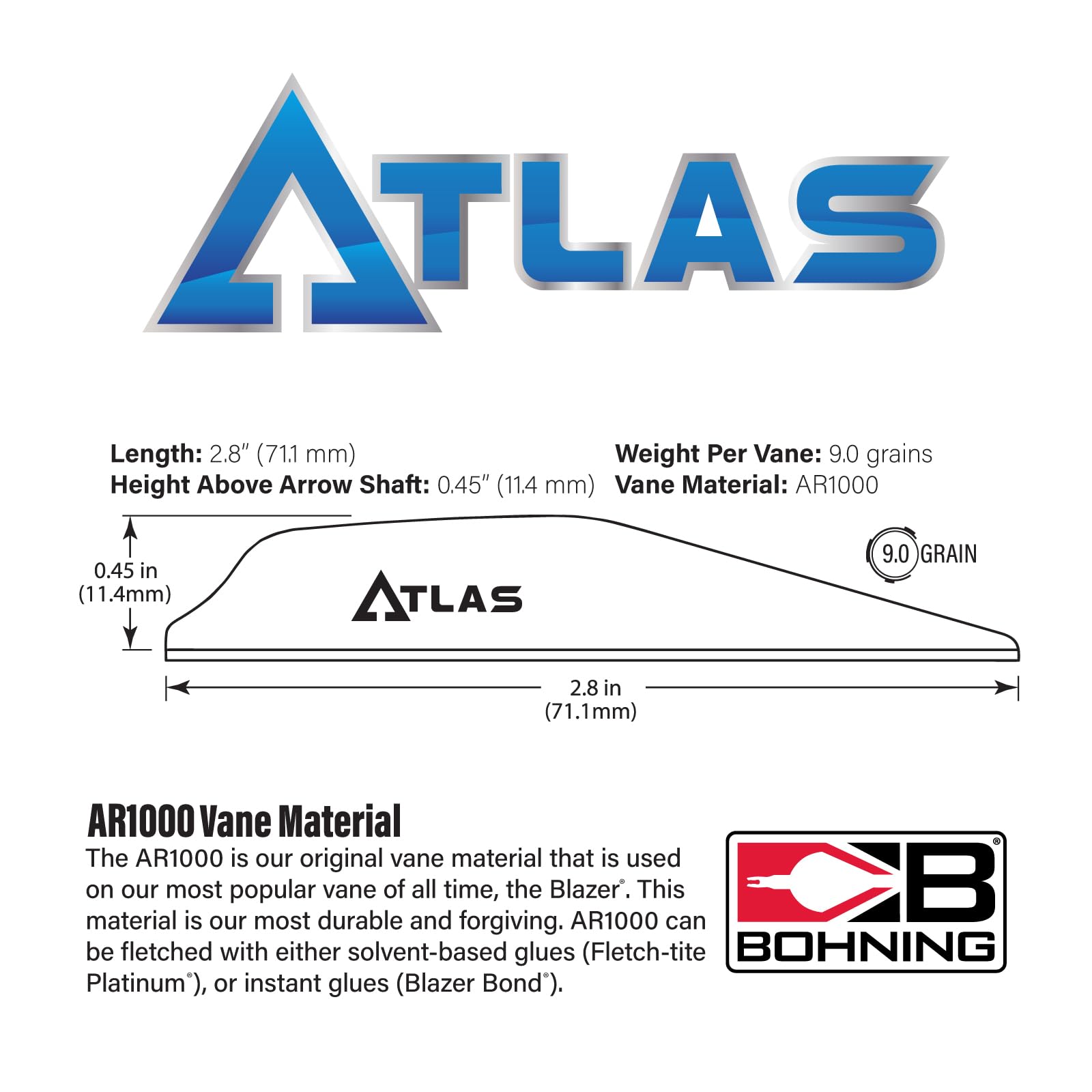 Atlas AR 1000 Vane, 7,1 cm, Topo sur orange fluo, 100 pièces