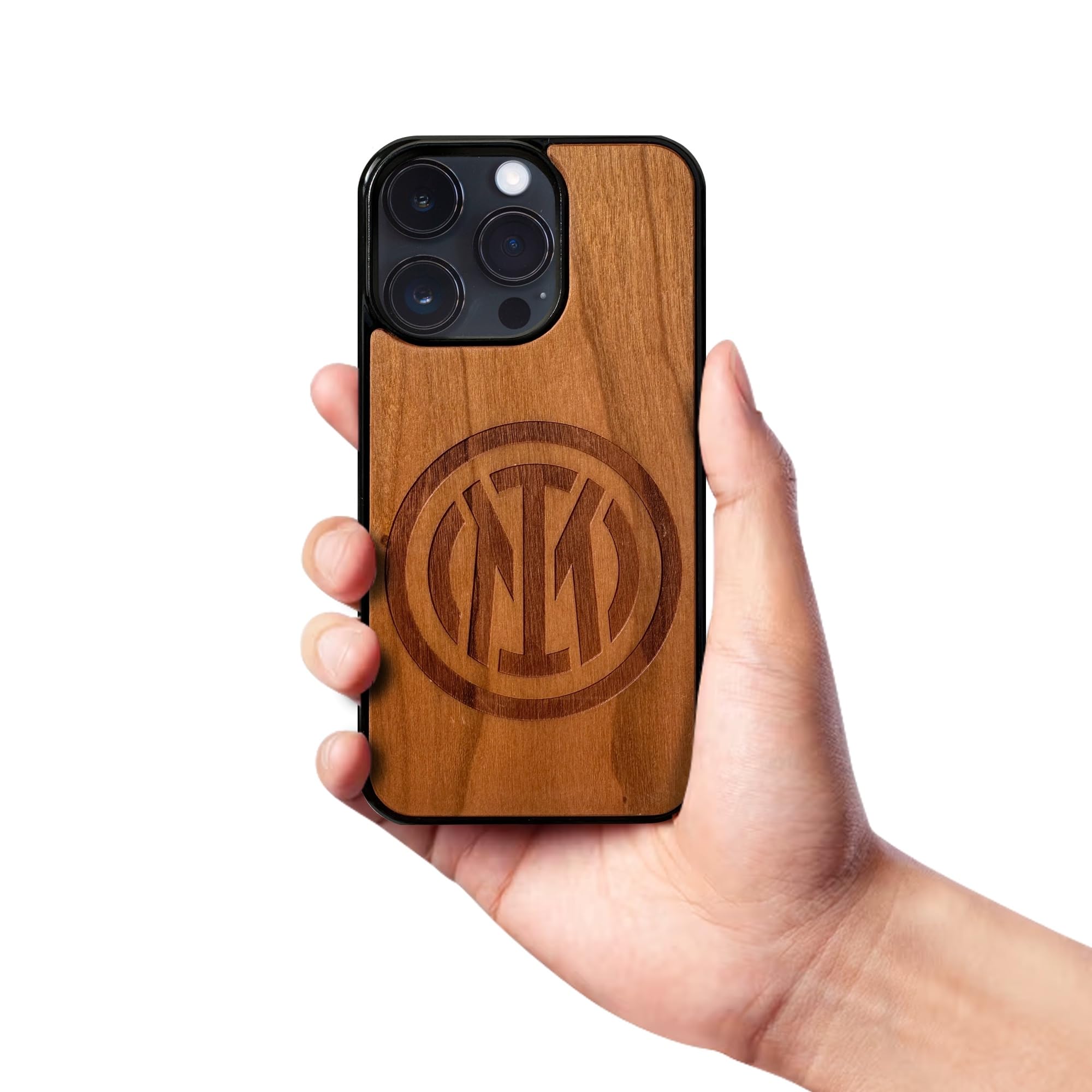 Iconic Puzzles, Inter Cover Ufficiale in Legno 100% sostenibile, compatibile con iPhone 15 Pro, Resistente, Idea Regalo