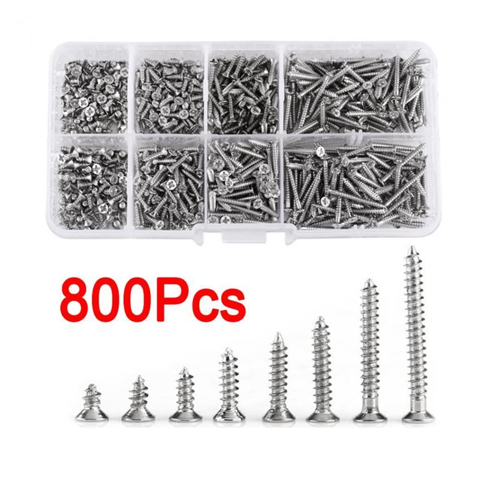 Wshao Store 800 Pz Set A Vite Autofilettante 304 Acciaio Inossidabile Acciaio Inossidabile Spoterunk Testa M2 4/5/6/8/10/12/16/16 / 20MM Viti Placcati in Nichel Tornillos (Color : 800pcs)