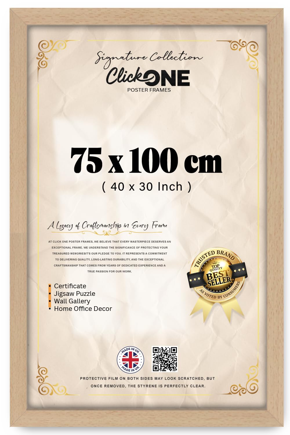 Click One 75 X 100 CM Poster Frame Ideal For Art And Photo In Vertical Or Horizontal Layouts 40 X 30 Inch For Gallery Walls Studio Displays And Home Exhibits With Beech Finish For Offices