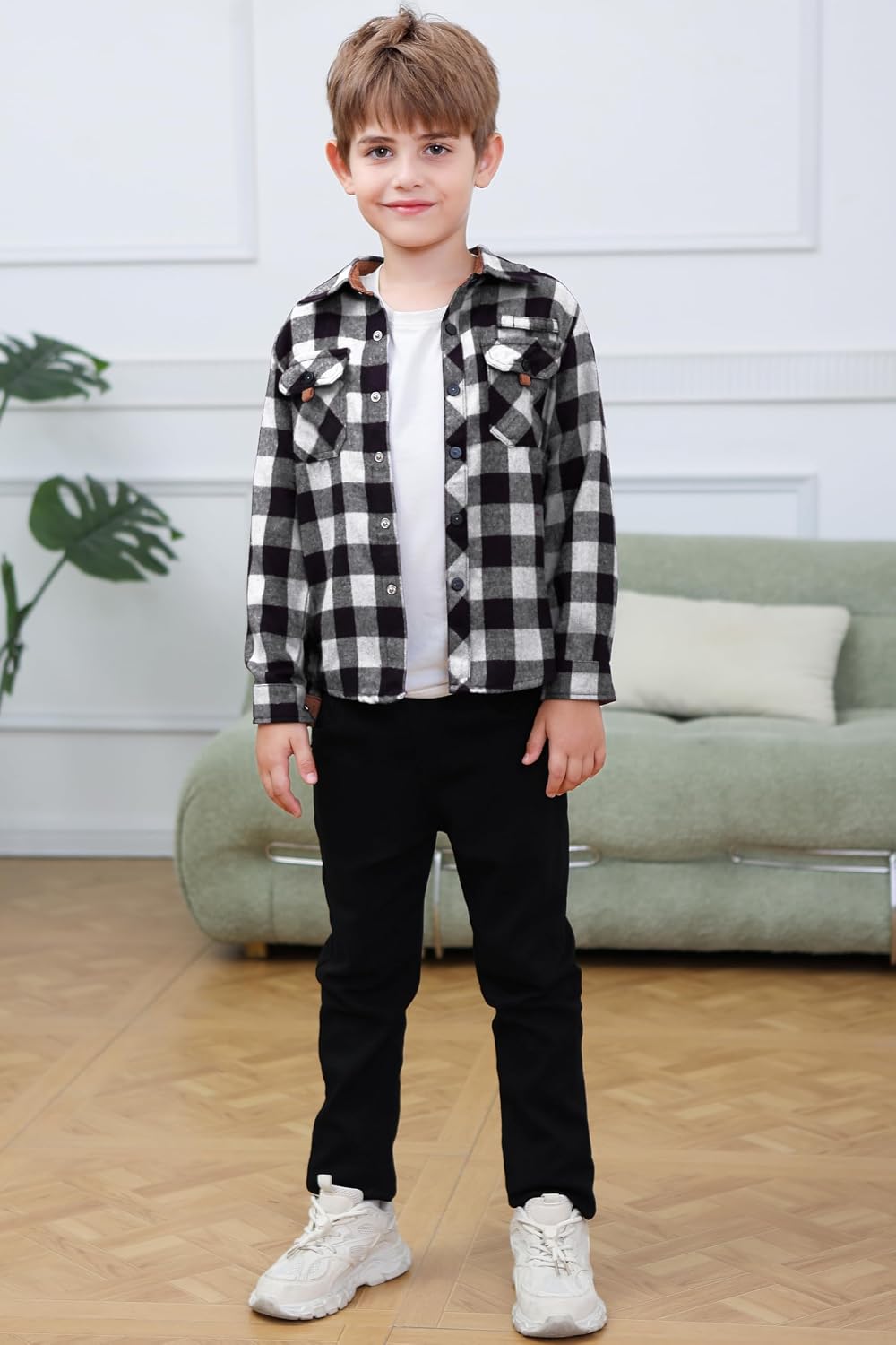 SANGTREE Boys and Mens Flannel Shirts Long Sleeve Button Down Plaid Shirts | Soft Material,Corduroy Patchwork,Snap Buttons