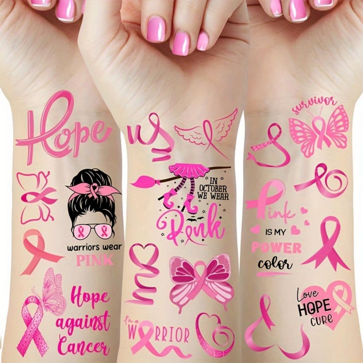Skedimu40 Pieces Breast Cancer Awareness Temporary Tattoos Pink Ribbon  Tattoo | Desertcart Seychelles, image size:1200x1200